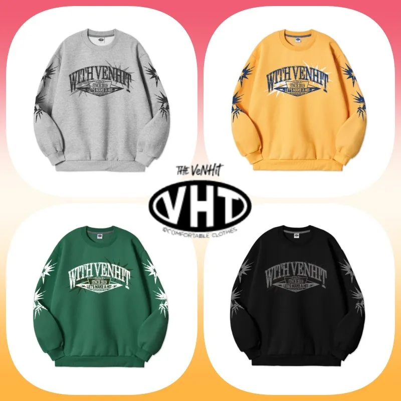 VENHIT  |Unisex U-Neck Long Sleeves Logo Sweatshirts