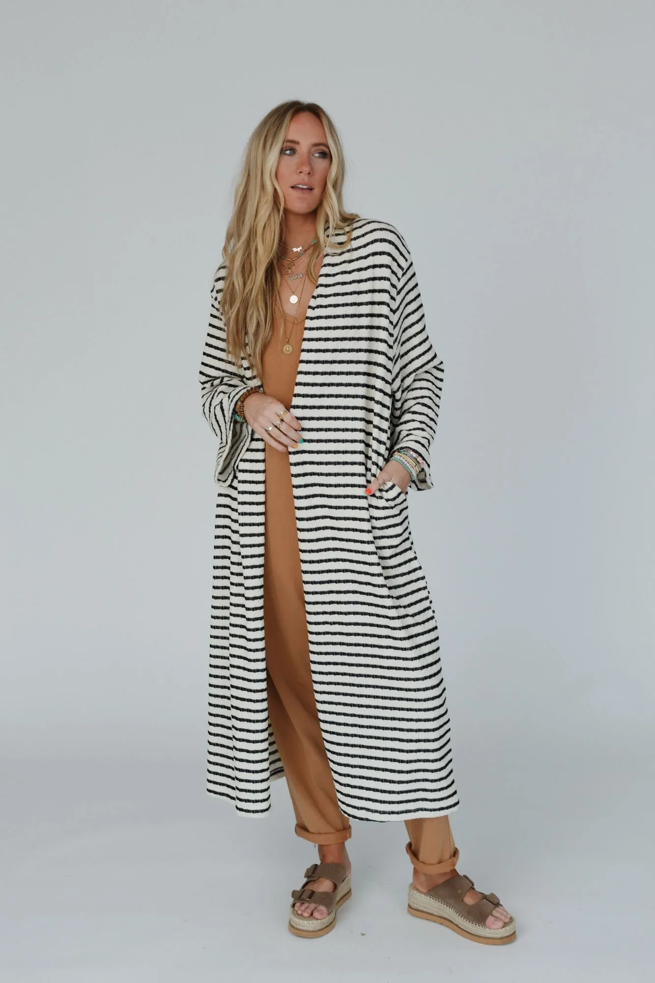 Venyx Striped Duster Cardigan - Cream Black