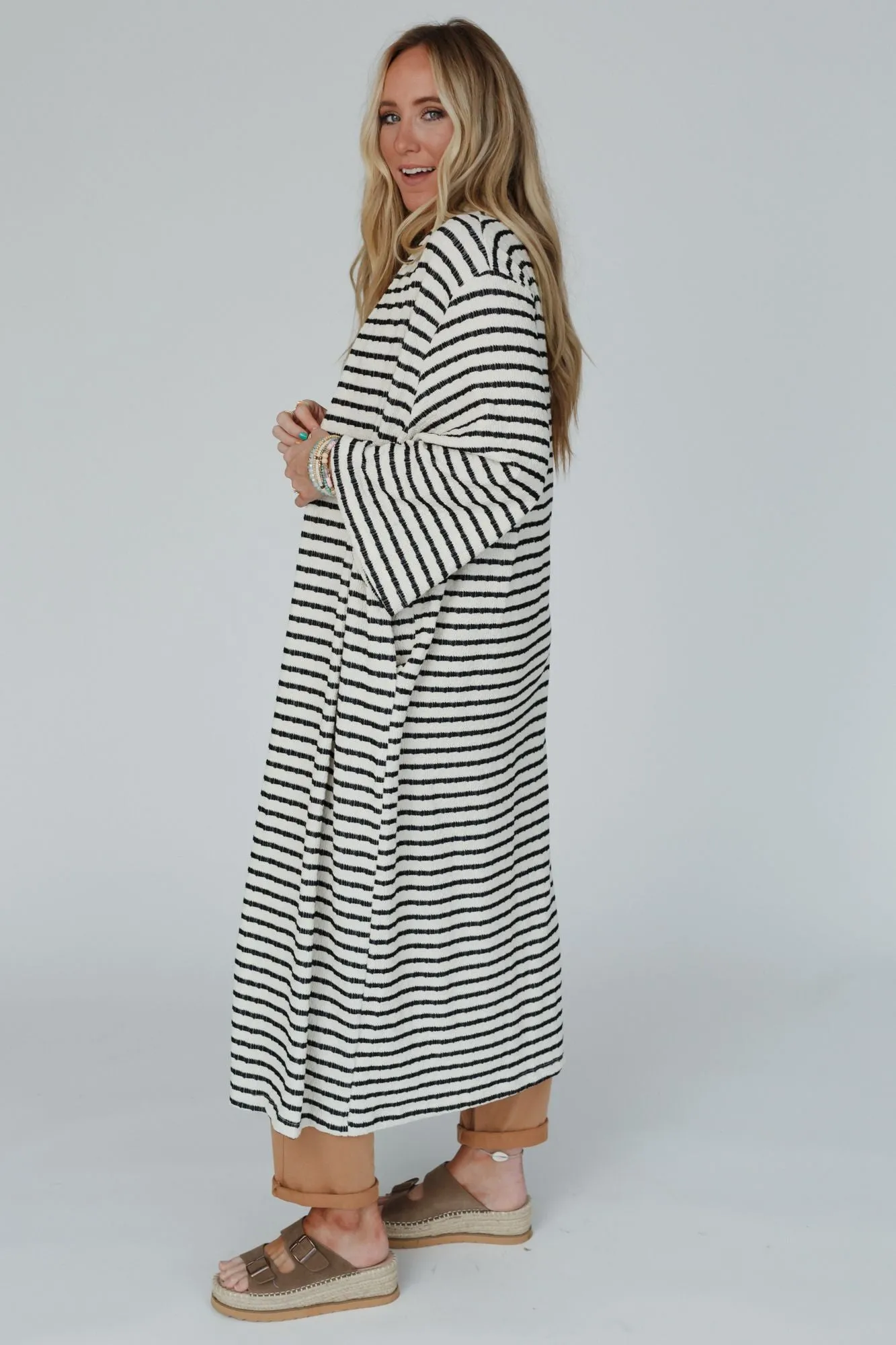 Venyx Striped Duster Cardigan - Cream Black