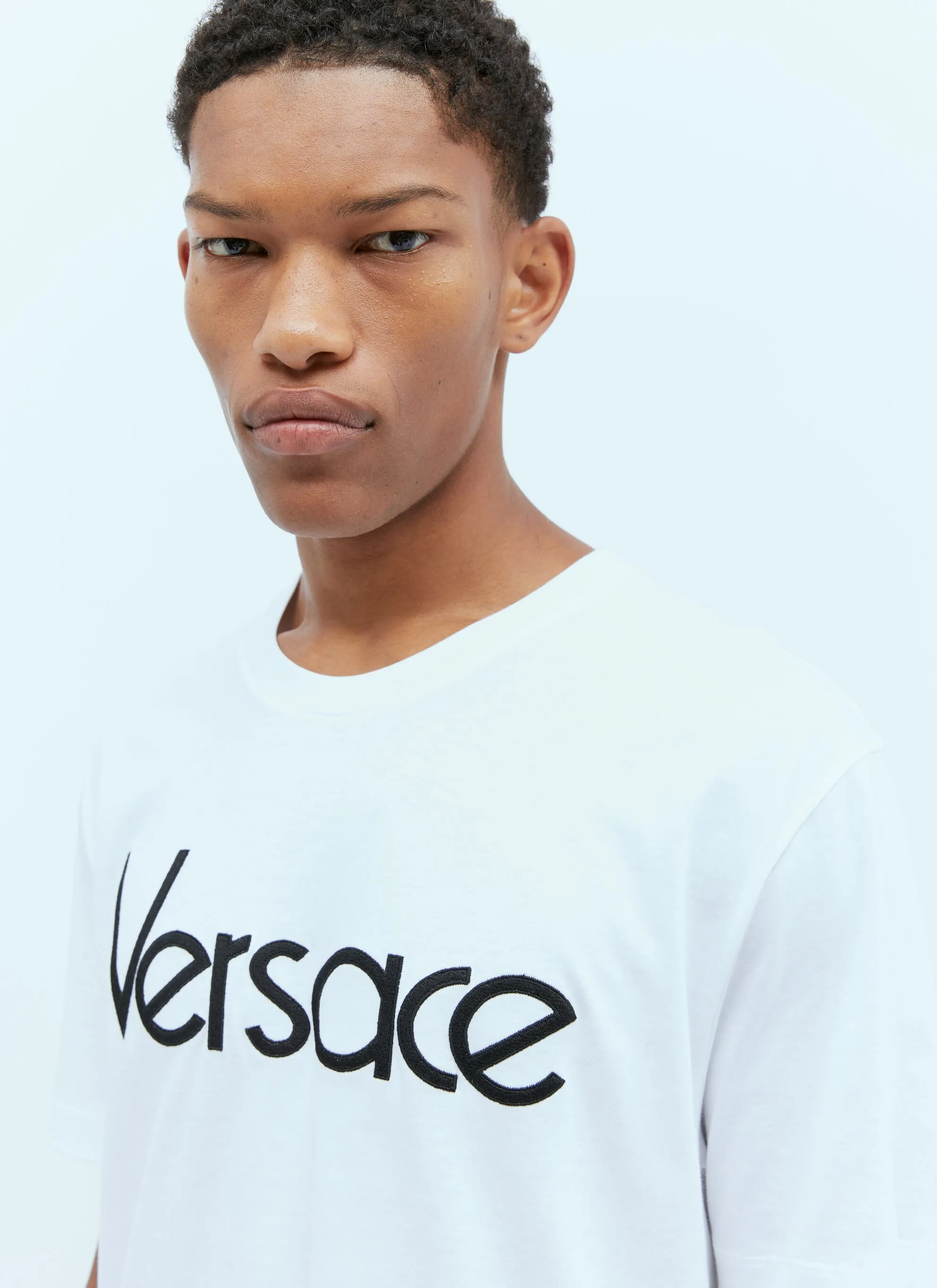 VERSACE  |Crew Neck Pullovers Street Style Plain Cotton Short Sleeves