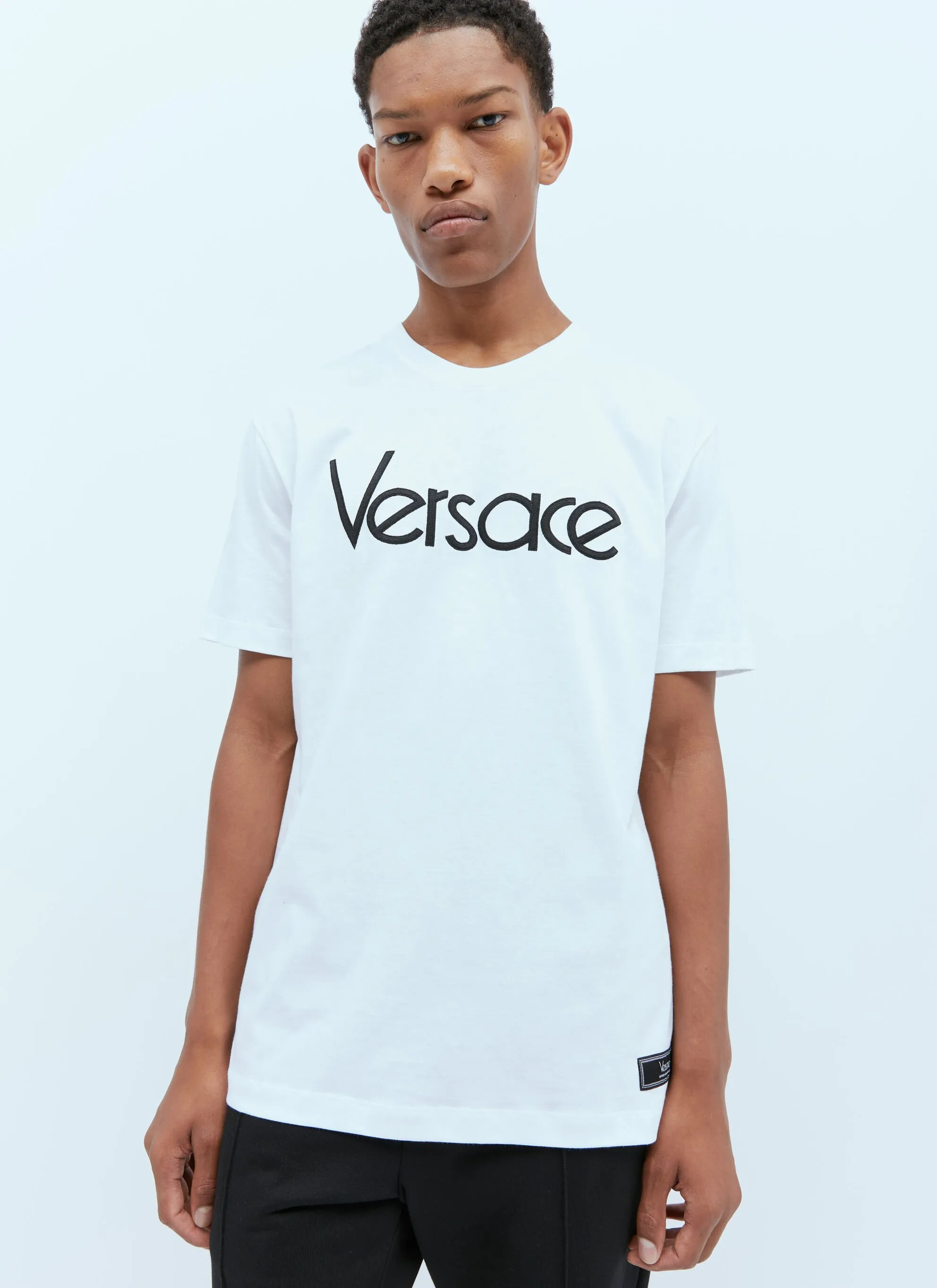 VERSACE  |Crew Neck Pullovers Street Style Plain Cotton Short Sleeves