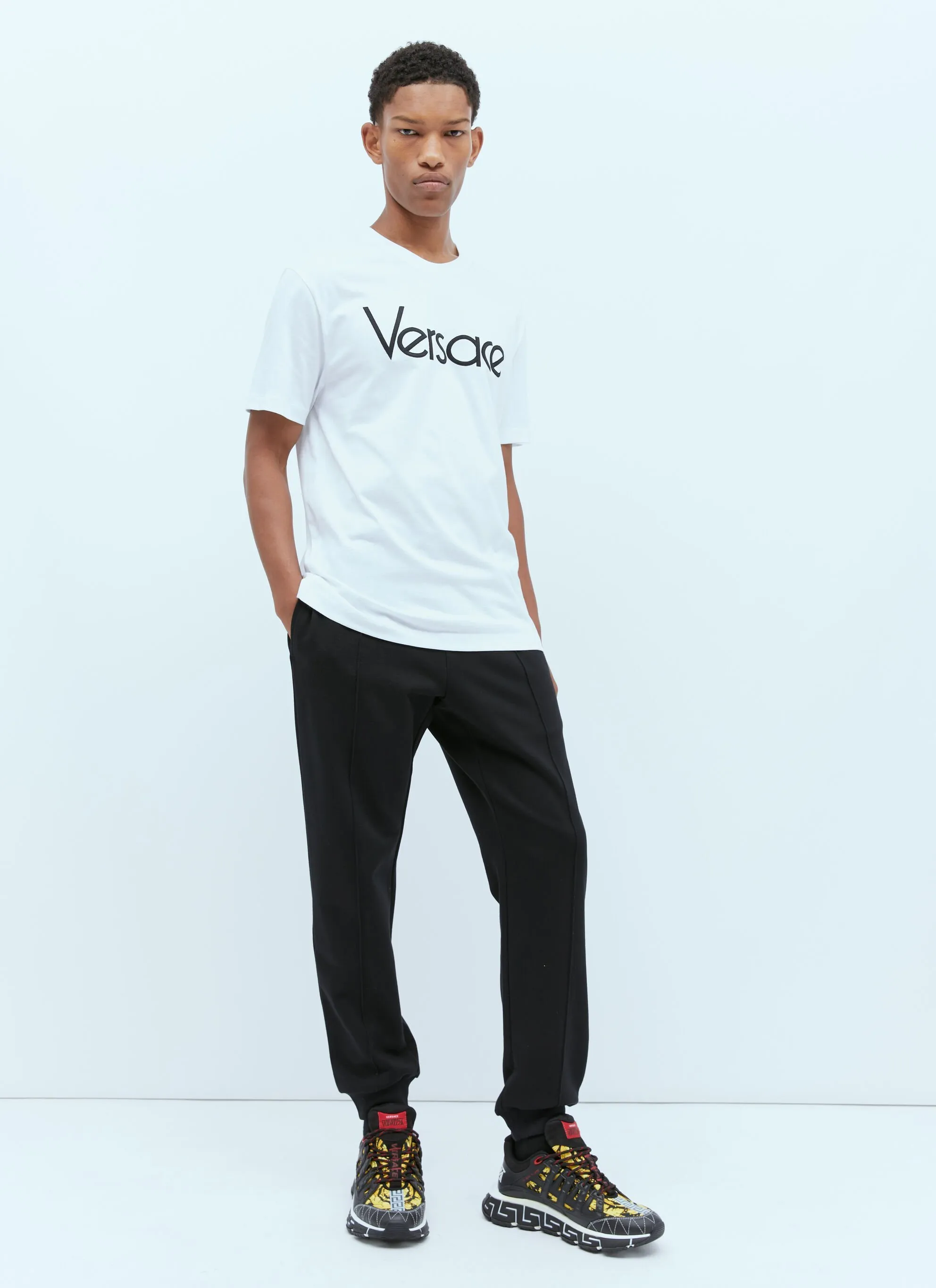 VERSACE  |Crew Neck Pullovers Street Style Plain Cotton Short Sleeves