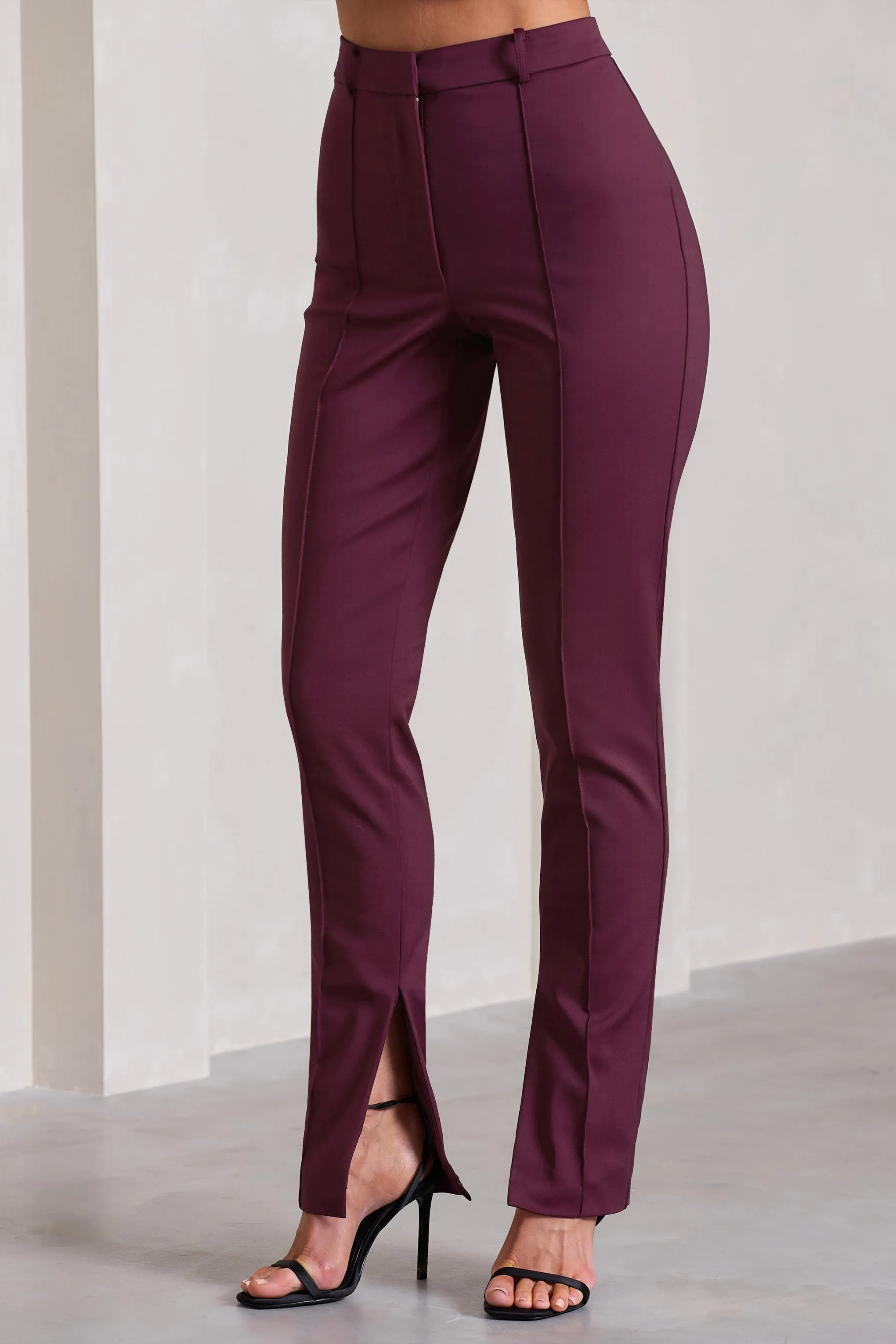 Vita | Plum High Waist Flared Trousers With Side Zip