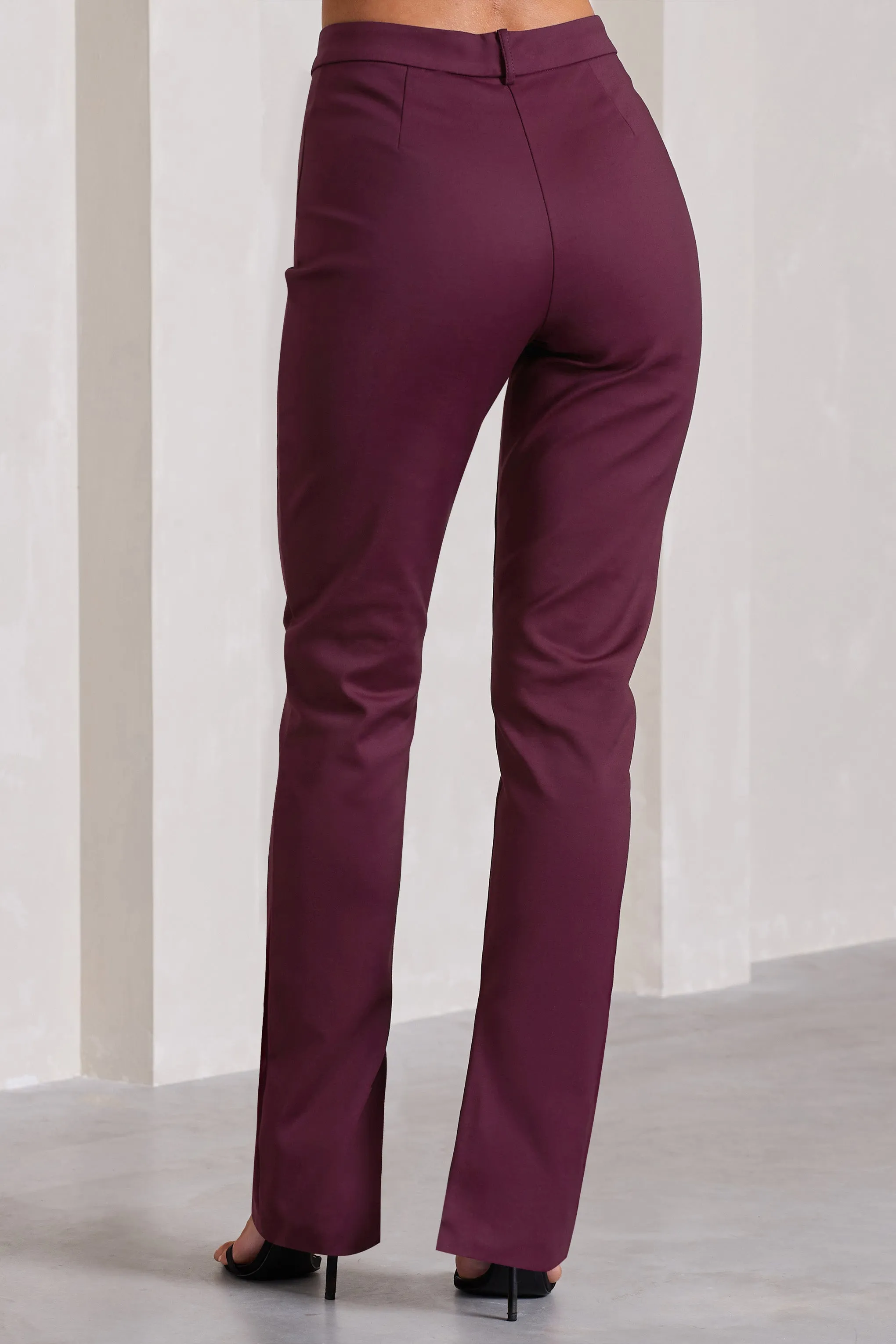 Vita | Plum High Waist Flared Trousers With Side Zip