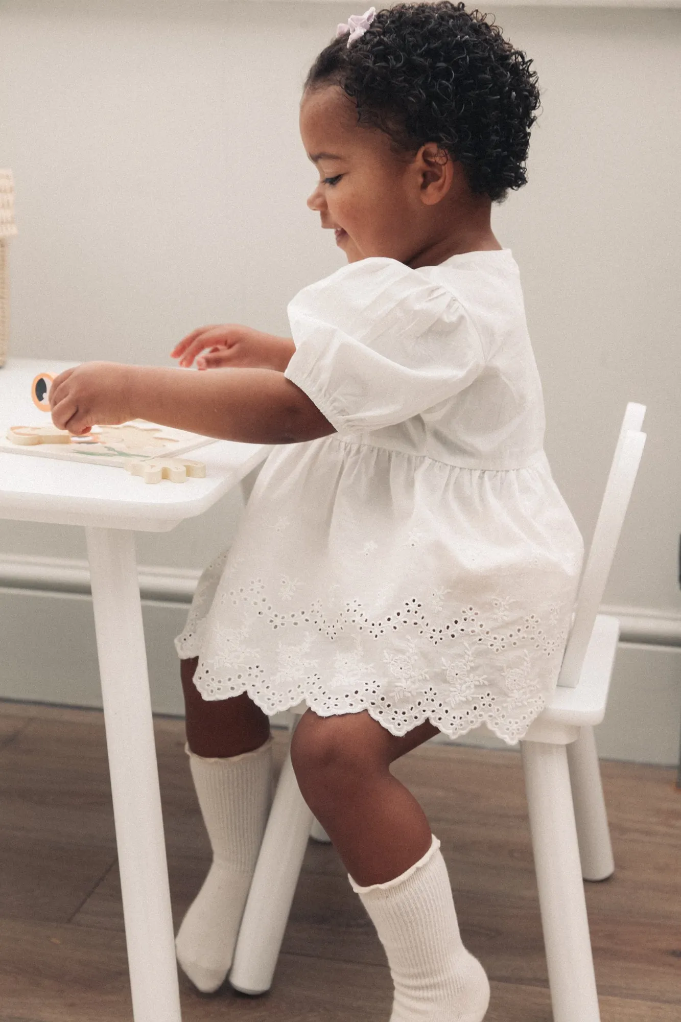 White Broderie Puff Sleeve Blouse