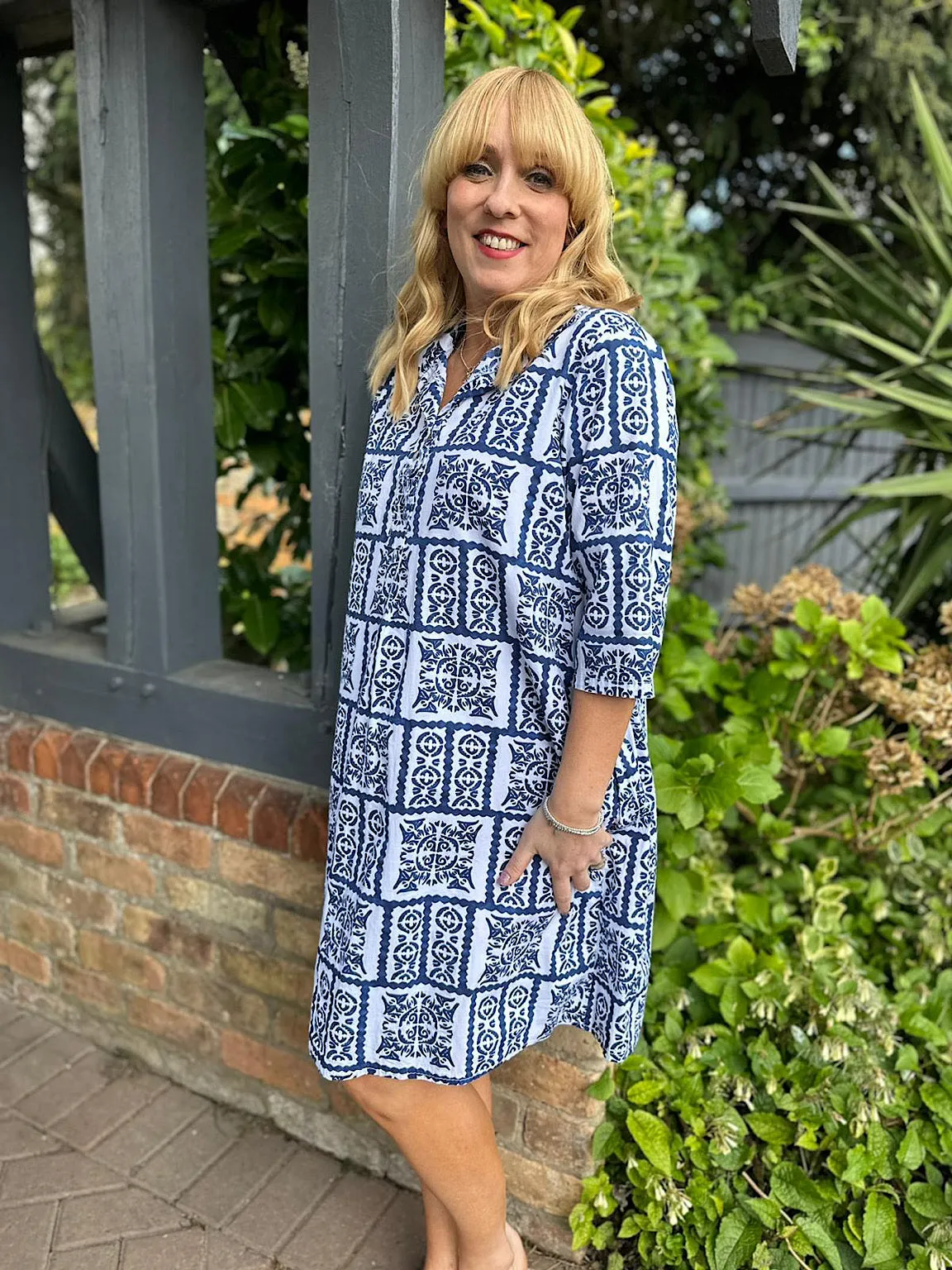 White Printed Shirt Dress Anita