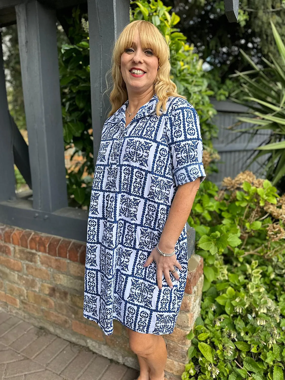 White Printed Shirt Dress Anita