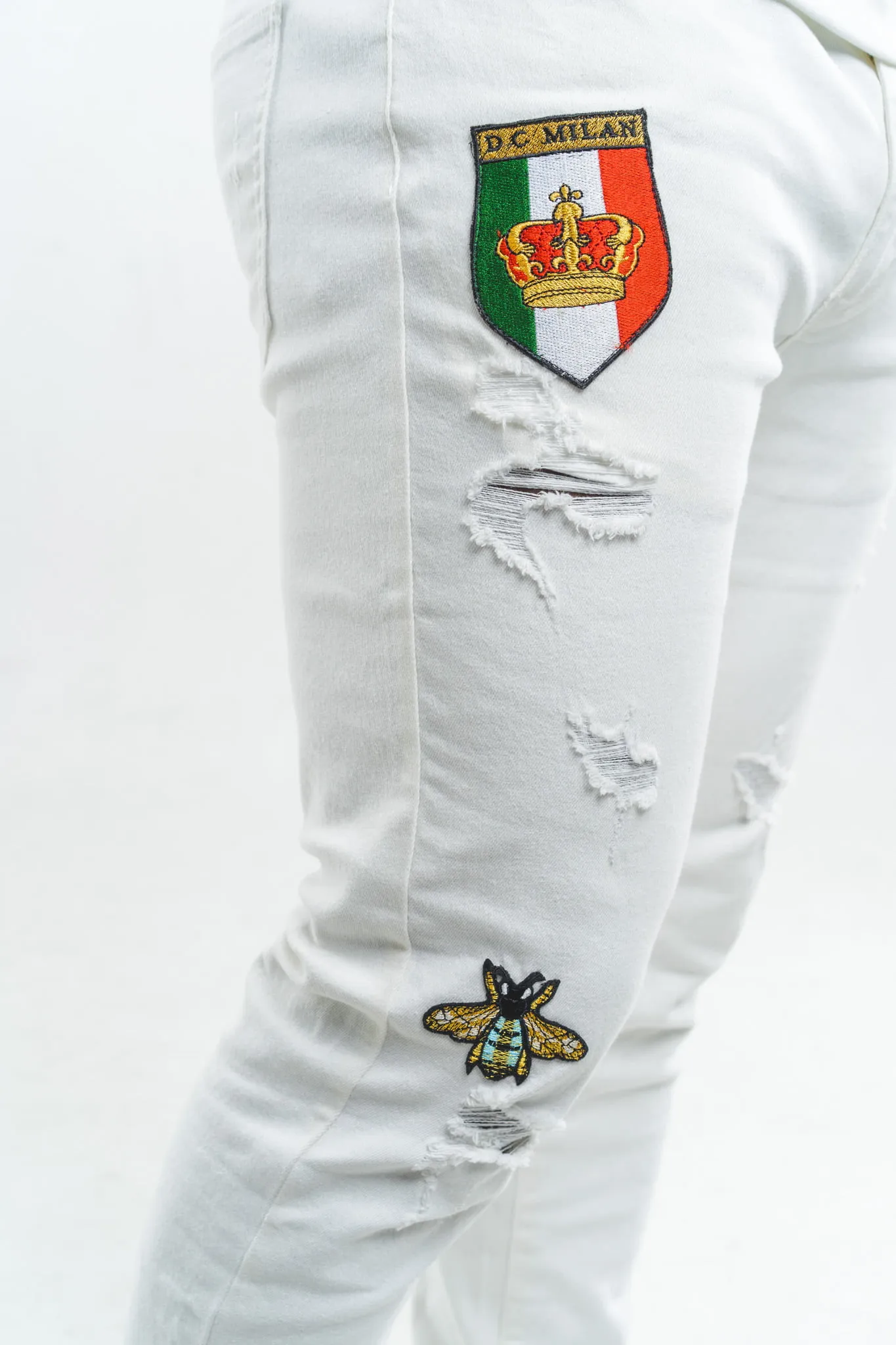 White Slim-fit Jeans with 3 logos