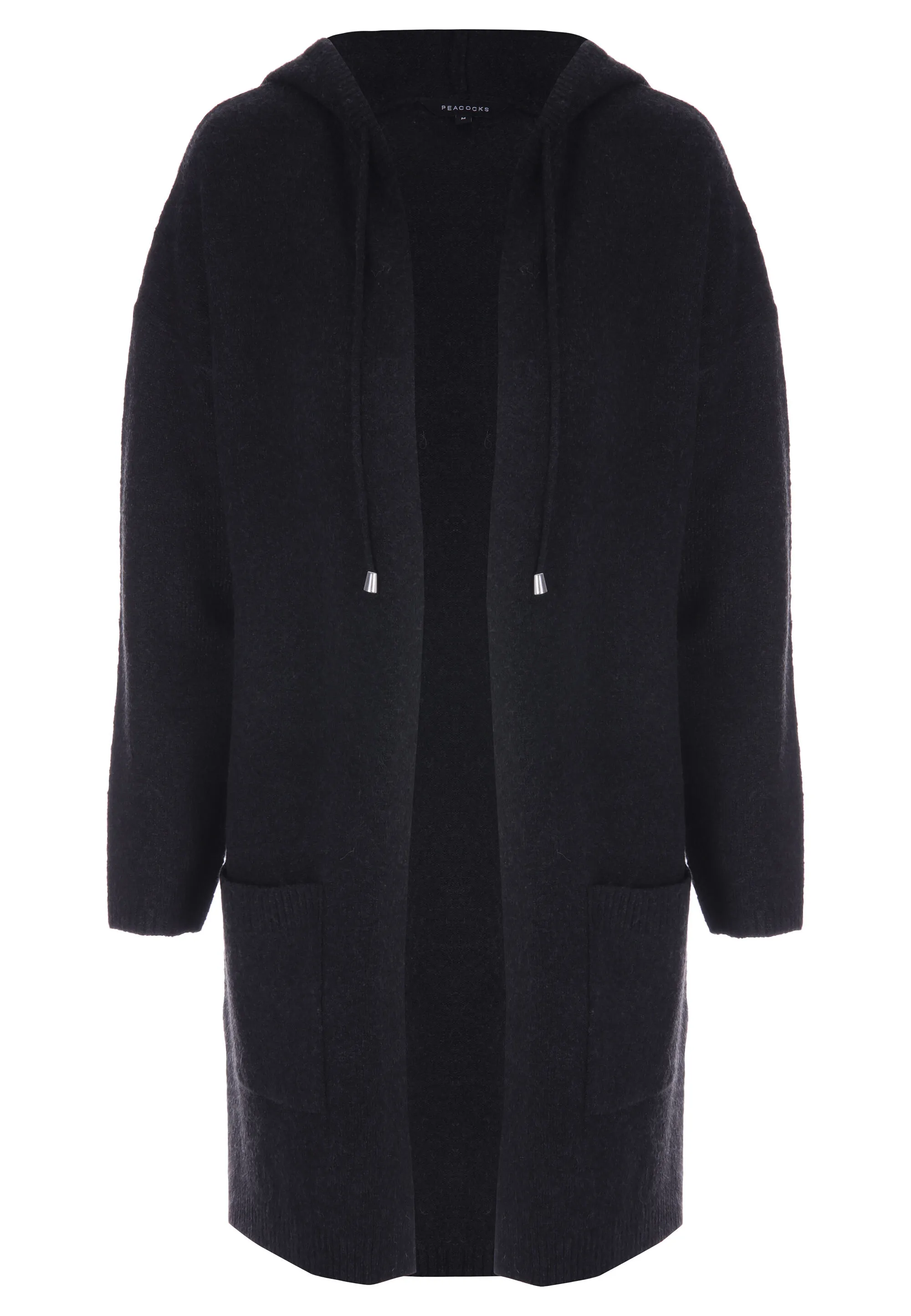 Womens Black Plain Hooded Cardigan