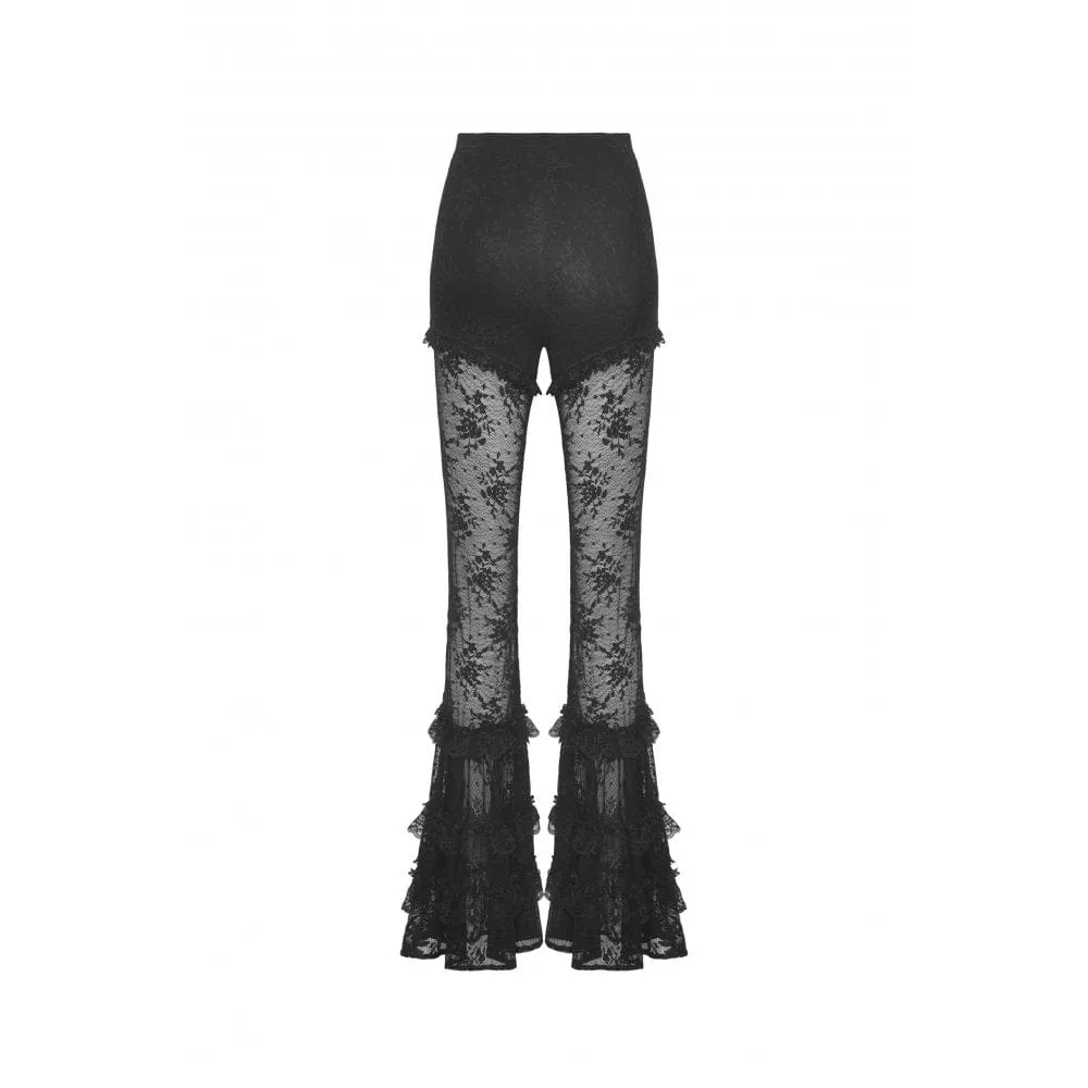 Women's Gothic Lace Splice Flared Leggings