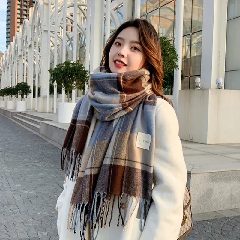 Women's Luxury Plaid Winter Warm Long Bandana Pashmina Tassel Shawl