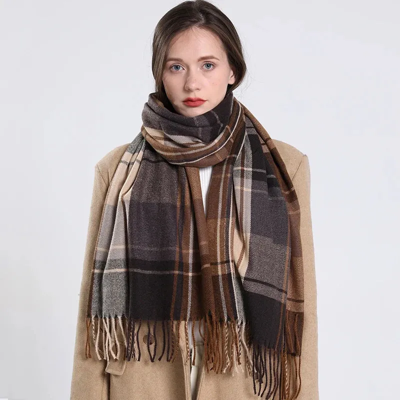 Women's Luxury Plaid Winter Warm Long Bandana Pashmina Tassel Shawl