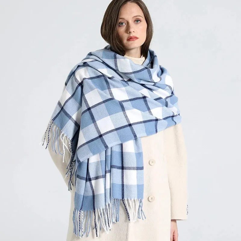 Women's Luxury Plaid Winter Warm Long Bandana Pashmina Tassel Shawl