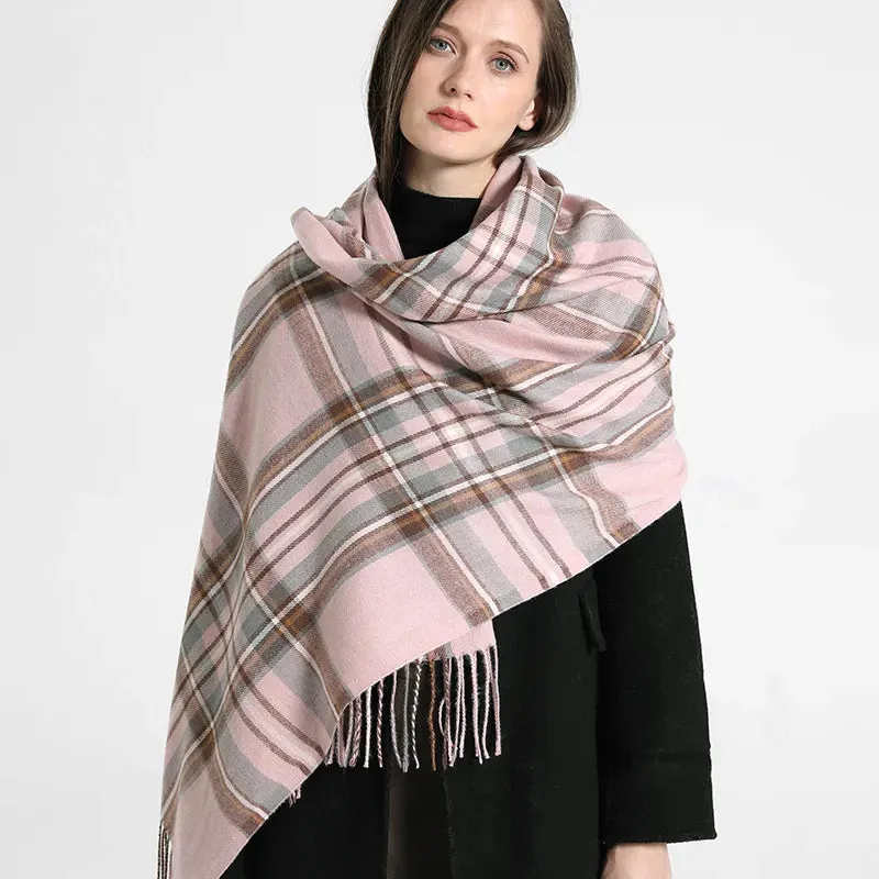 Women's Luxury Plaid Winter Warm Long Bandana Pashmina Tassel Shawl