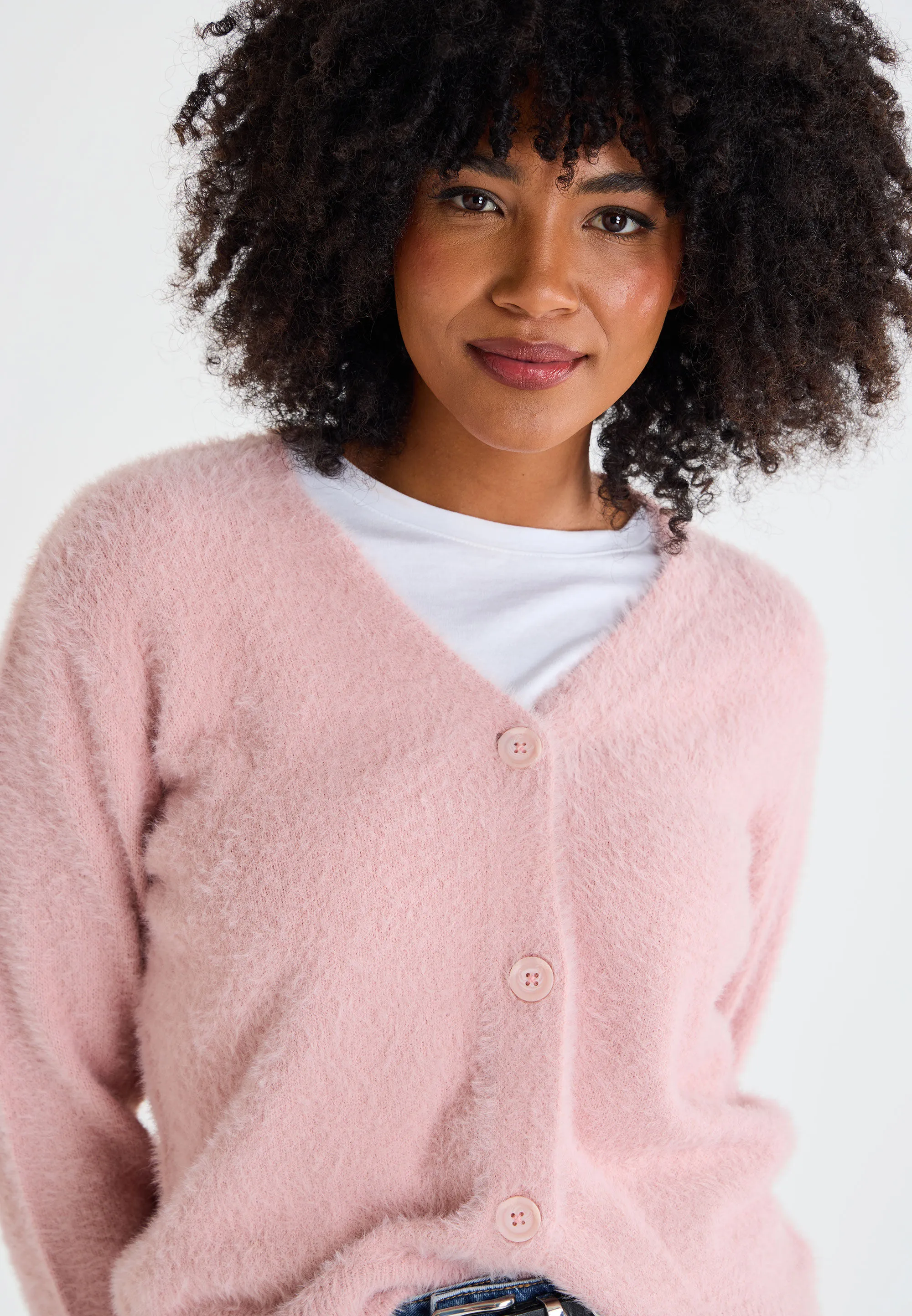 Womens Pale Pink Lash Button Cardigan