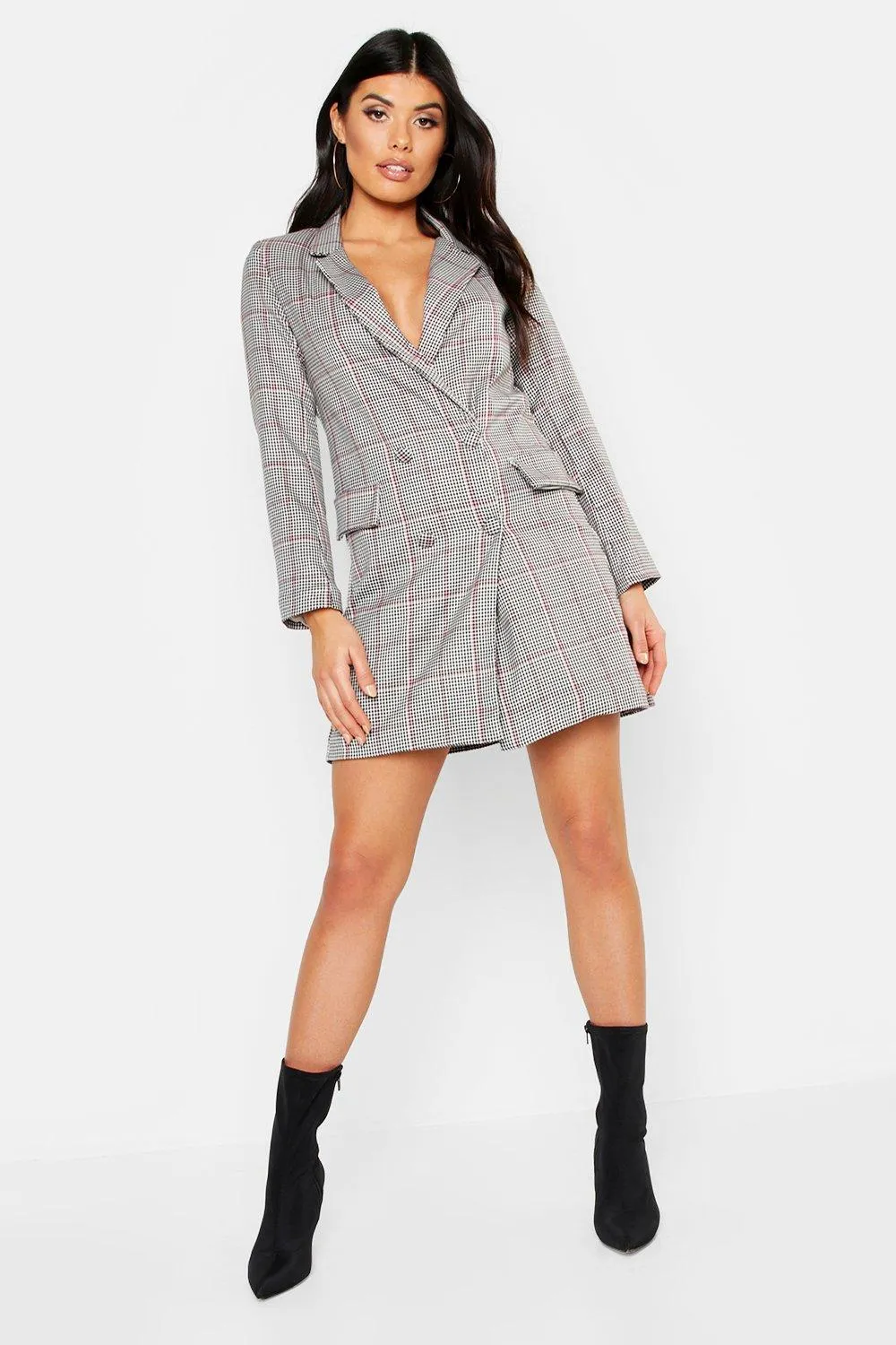 Woven Pink Dog Tooth Blazer Dress