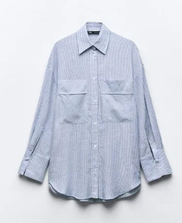 ZARA  |Stripes Casual Style Linen Long Sleeves Shirts & Blouses