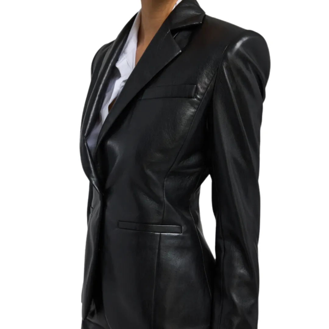 ZELLA VEGAN LEATHER BLAZER BLACK