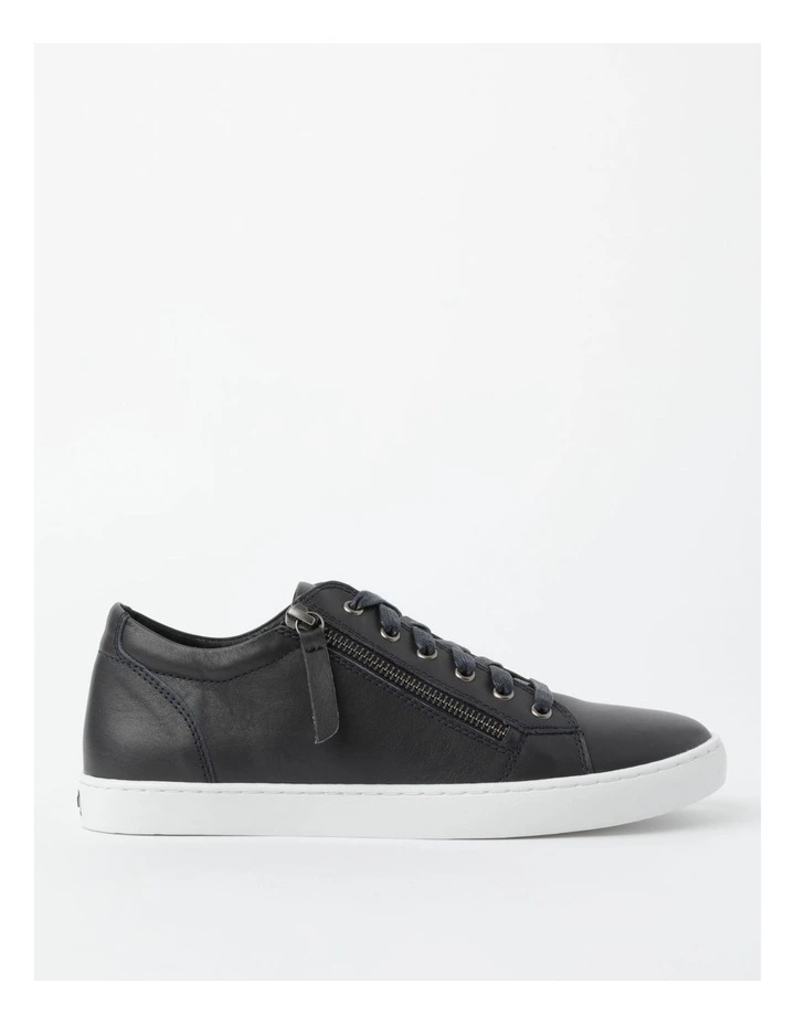 Zia Leather Zip Up Sneaker in Navy