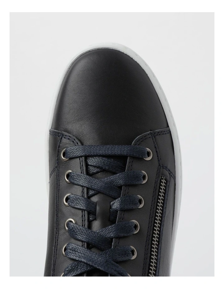 Zia Leather Zip Up Sneaker in Navy