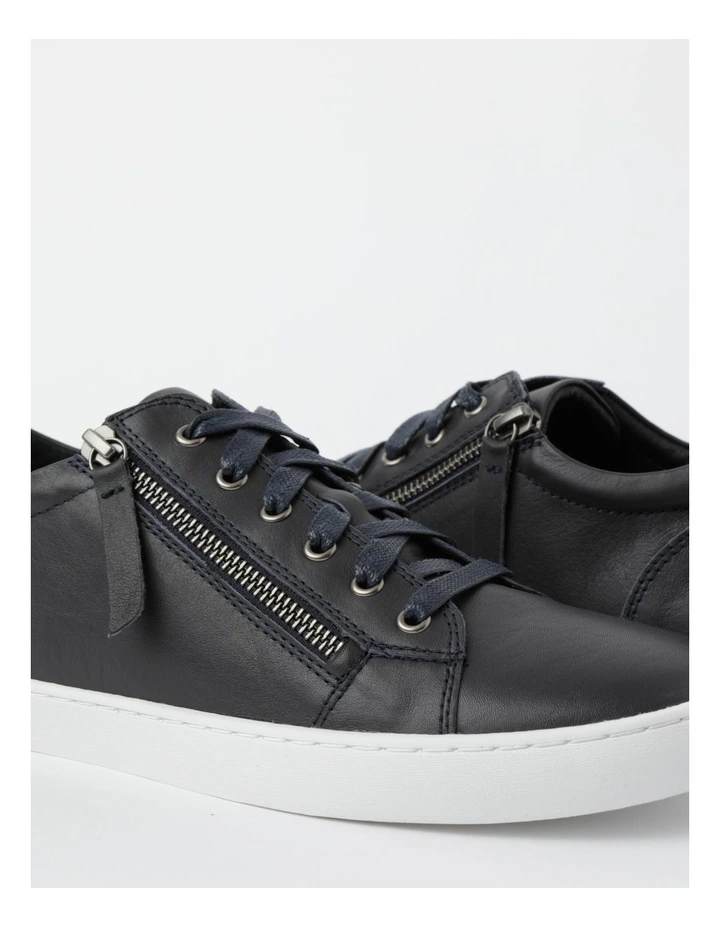 Zia Leather Zip Up Sneaker in Navy